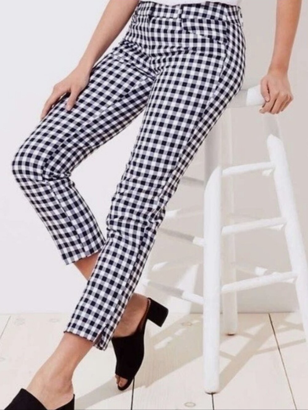 Loft Black & White Gingham Modern Skinny Ankle Pants Size 8P